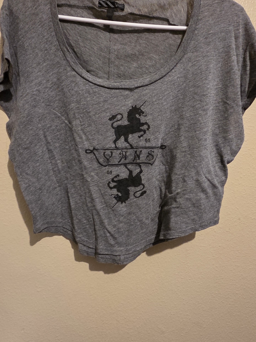 Vans Gray Scoop-Neck Crop Top with Black Unicorn Graphic